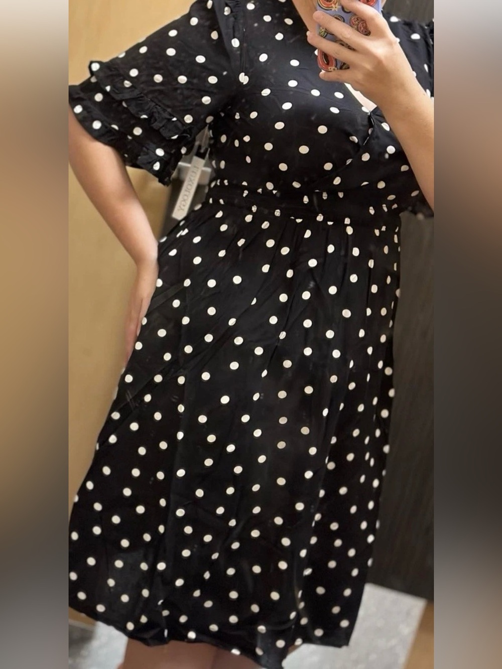 Luxology Black Polka Dot Midi Dress with White Dots